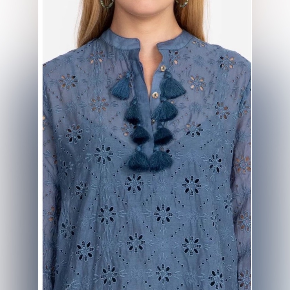 🫐Jade by Johnny Was Vidya Cotton/Silk Eyelet Tunic in Ultramarine XXL🌊
